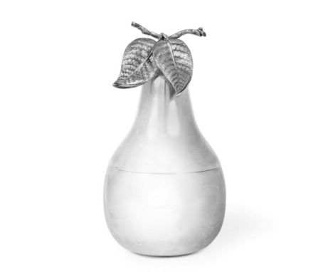 An Italian Novelty Silver and White Metal Pear Ice Bucket, maker's mark indistinct, the finial and cover stamped 800, 2nd hal