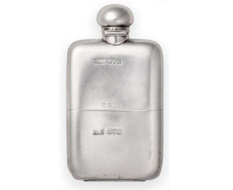 A Silver Hip Flask, Brook & Son, London 1915, plain with bayonet action hinged cover, and pull off base, 14cm high, 7oz 16dwt