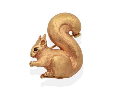 An 18 Carat Rose Gold Squirrel Brooch, by Harriet Glen, realistically modelled with textured fur and a sapphire set eye, meas