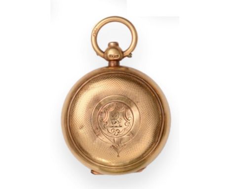 A Late Victorian 18ct Gold Sovereign Case, Alfred Wigley, Birmingham 1900, the engine turned exterior featuring a crest of a 