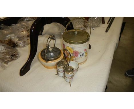 A ceramic biscuit barrel, cruet etc