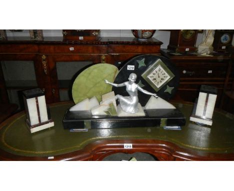 A 3 piece art deco clock garniture
