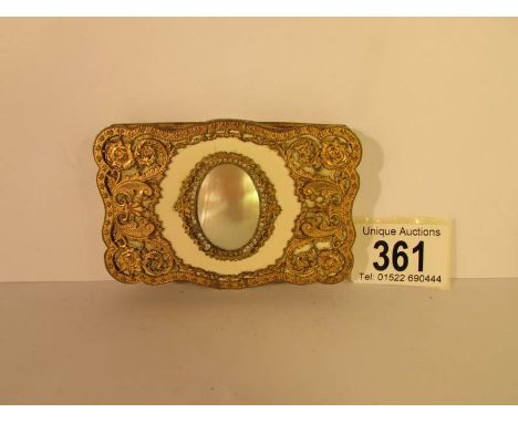 A 19th century gilt trinket box inset with mother of pearl, 9 x 6.5 cm