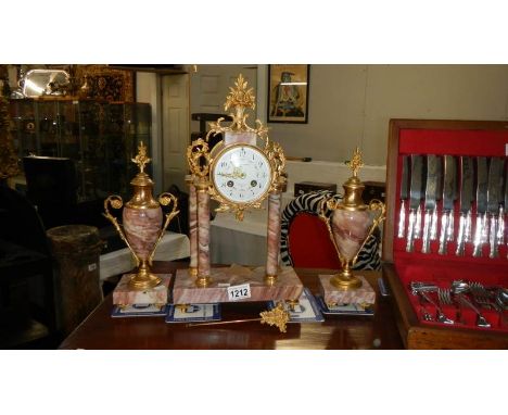 A 3 piece Victorian clock garniture in working order