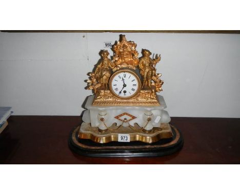A French alabaster and gilded mantel clock