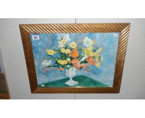 A 20th century French school oil on paper of flowers in a ceramic vase and a similar study of flowers in vase