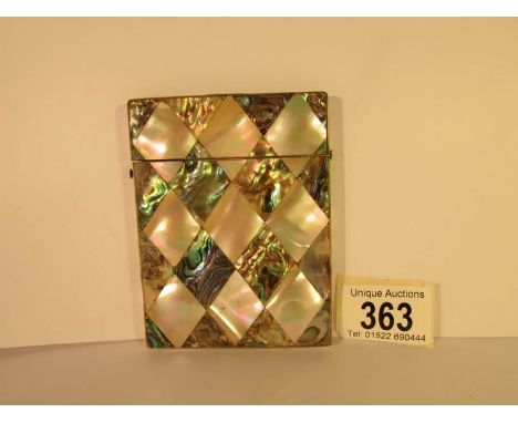 A Victorian mother of pearl and abalone card case, 10.5 x 8 cm