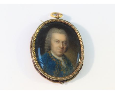 A watercolour miniature portrait of a Georgian period gentleman Approximate sizes:35mm tall including ring25mm wide