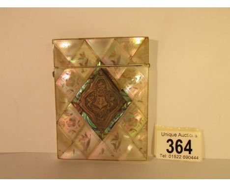 A Victorian monogrammed mother of pearl card case, 10 x 8 cm