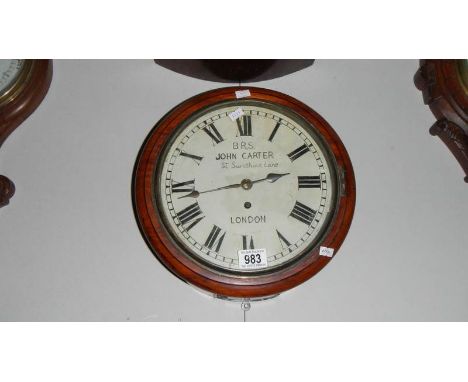 A small 10" round Fusee wall clock inscribed BRS by J Carter of London