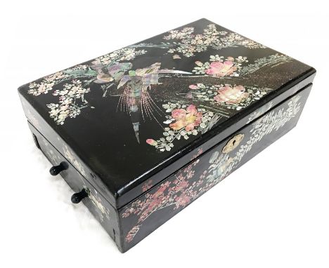 A Japanese black lacquer and mother of pearl Sakura blossom writing slope