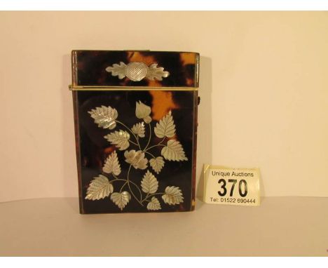 A 19th century tortoise shell and mother of pearl card case, 10.5 x 7.5 cm