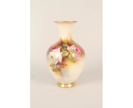 A Royal Worcester rose decorated vase, signed K Austin, height 7 1/2"