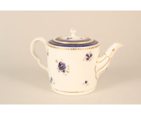 A Caughley blue and gilt decorated teapot
