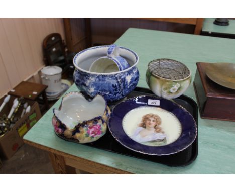 A Booths British scenery jardiniere, Bavarian porcelain portrait plate plus other china