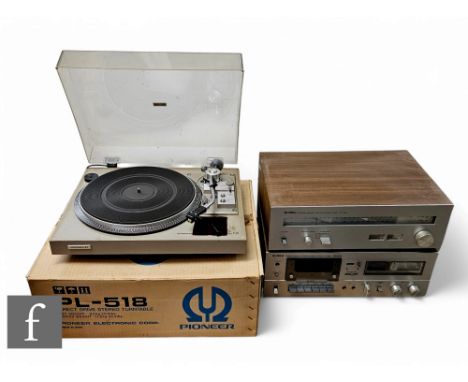 A group of hi-fi separates consisting of, a&nbsp;Pioneer pl-518 hgt direct drive turntable, a Yamaha tc-520 natural sound sin