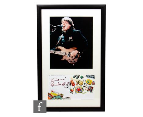 Paul McCartney - A signed Beatles first day cover montage, signed 'Cheers Paul McCartney', together with a framed photograph,