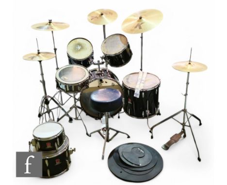 A Premier Royale drum kit in black wrap finish,&nbsp;consists of 22 x 16 inch bass drum, 12 x 10 inch 1st tom drum,13 x 10 in