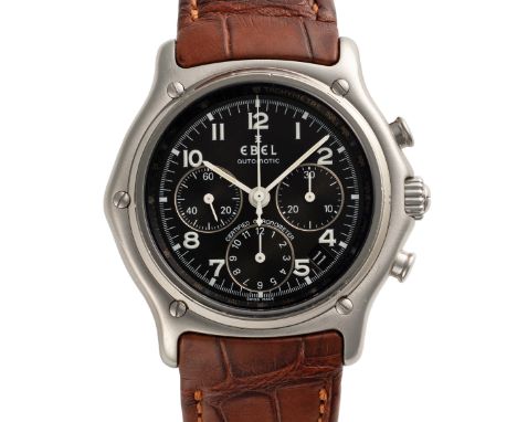 A GENTLEMAN'S SIZE STAINLESS STEEL EBEL 1911 LE MODULOR CHRONOGRAPH WRIST WATCH DATED 2005, REF. E 9137240 ACCOMPANIED BY THE