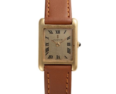 AN 18K SOLID GOLD CORUM "TANK" WRIST WATCHCIRCA 1990sMovement: 17J, manual wind, ETA cal. 2512, signed Corum, numbered.Case: 