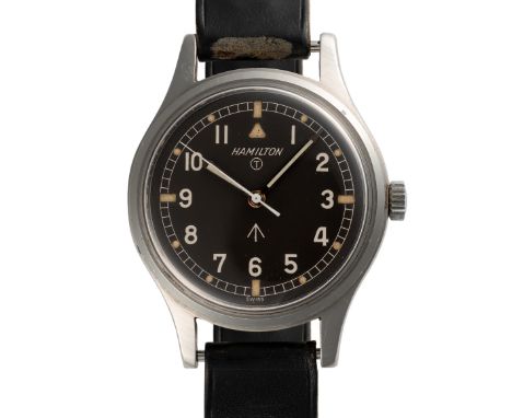 A GENTLEMAN'S STAINLESS STEEL BRITISH MILITARY HAMILTON RAF PILOTS WRIST WATCH
DATED 1960s&nbsp;
Movement:&nbsp;17J, manual w