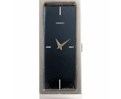 A LARGE SOLID SILVER TISSOT CUFF BRACELET WATCHCIRCA 1970s, REF. 10572 WITH BLUE MIRROR DIALMovement: 17J, manual wind, cal. 