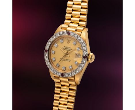 A LADY'S FINE 18K SOLID GOLD ROLEX OYSTER PERPETUAL DATEJUST BRACELET WATCHCIRCA 1983, REF. 6906/8 ORIGINAL CHAMPAGNE DIAMOND