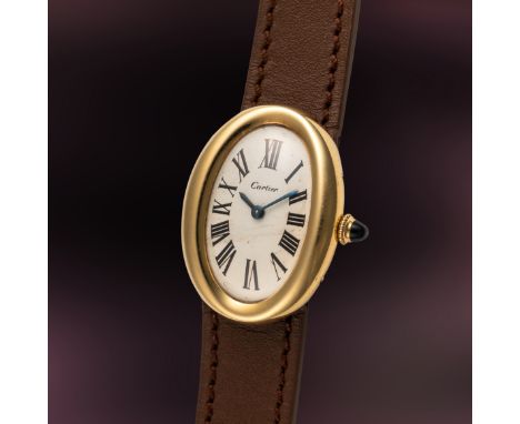 A VERY RARE LARGE SIZE 18K SOLID GOLD CARTIER LONDON BAIGNOIRE WRIST WATCH CIRCA 1966Movement: Manual wind, signed Jaeger-LeC