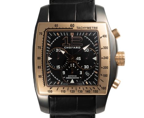 A GENTLEMAN'S SIZE 18K SOLID GOLD & DLC COATED CHOPARD TWO O TEN CHRONOGRAPH WRIST WATCH DATED 2005, REF. 8961 ACCOMPANIED BY