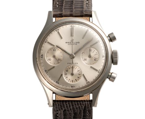 A GENTLEMAN'S SIZE STAINLESS STEEL BREITLING PREMIER CHRONOGRAPH WRIST WATCH DATED 1964, REF. 788 WITH BREITLING BOX & GUARAN