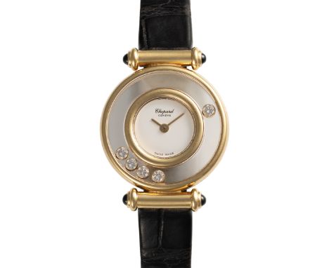 A LADY'S 18K SOLID GOLD CHOPARD HAPPY DIAMONDS WRIST WATCHCIRCA 1990s, REF. 4112 WITH CHOPARD BOX & PIN TOOLMovement: Quartz,