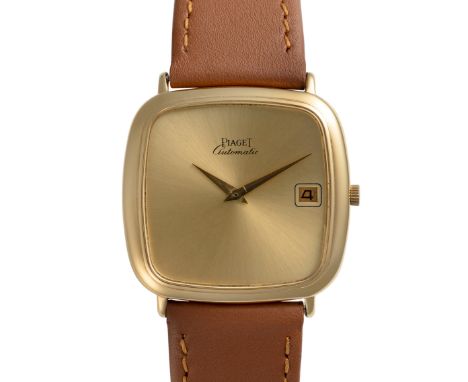 A GENTLEMAN'S SIZE 18K SOLID GOLD PIAGET "TV" AUTOMATIC WRIST WATCHCIRCA 1970s, REF. 13773 WITH CHAMPAGNE DIALMovement: Autom