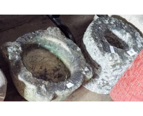 Two large reconstituted stone trough shaped garden planters, a square garden planter, two small round ones and one other 