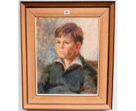 Patricia Angadi,  mid 20th century oil on canvas impressionistic portrait of a seated boy signed Angadi dated 62', size appro