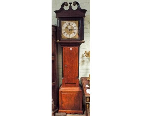 A 19th century eight day Grandfather clock in oak case with brass and silver dial by J Williams -  Preston with 12" dial, the