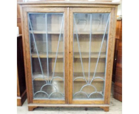 1930's leaded glaze sunburst panel bookcase 