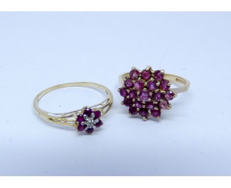 Two 9ct dress rings, both set with rubies, sizes K & O