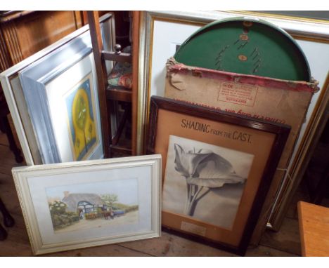 A bagatelle board and various furnishings and prints 
