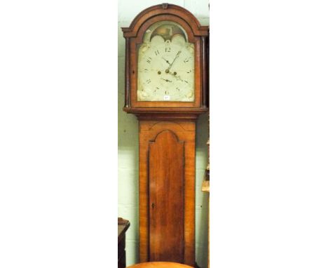 A 19th century Grandfather clock in mahogany case with arched moon face painted dial by W Avenell - Farnham 45cms wide 216cms