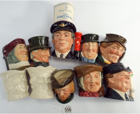 Collection of 10 Royal Doulton character jugs to include. The Engine Driver, The Postman and Robin Hood etc. Sizes range from