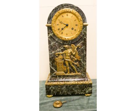A good quality French striking mantle clock with arched top in mahogany case with classical ormolu decoration 171/2" high 9" 
