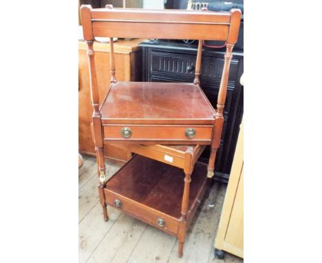 A pair of yew wood two table square lamp table, each fitted one draw in the base 