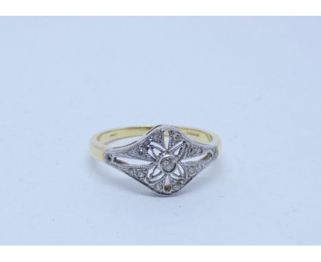 18ct yellow gold art deco style diamond dress ring, ring size N  Age post 1960