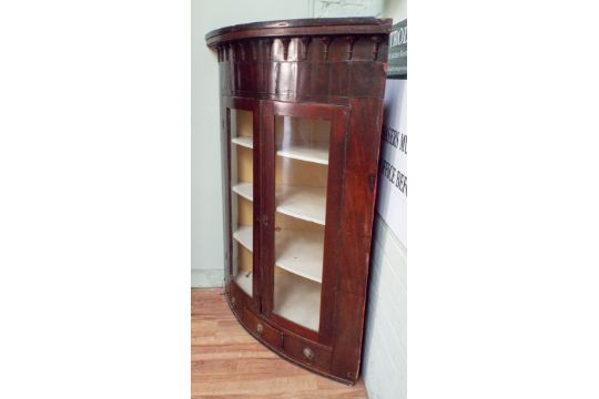 A Georgian Wall Hanging Bow Front Corner Display Cabinet With Two