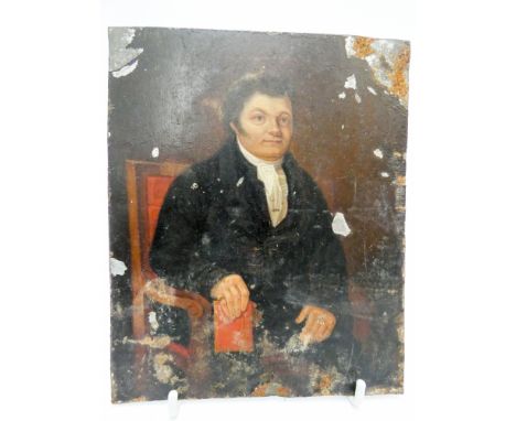 19th Century portrait of the Reverend John Angell James, oil on metal panel. 18cm by 14cm.  Some paint flaking and losses.