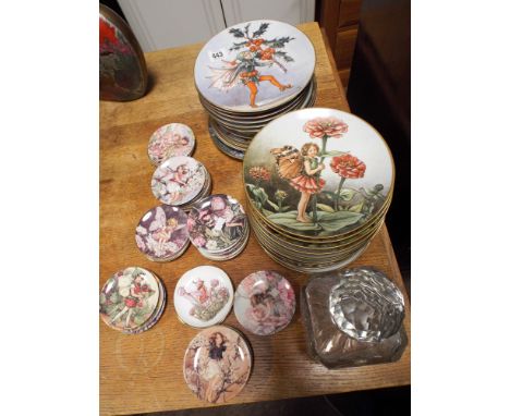 A quantity of flower fairies, collectors wall plates, small fairy coasters by Royal Worcester and  a cut glass decanter with 