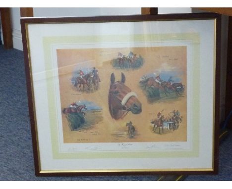A framed and glazed colour print, 'The King of Aintree' by Neil Cawthorne; limited edition 66/850, signed in pencil lower rig