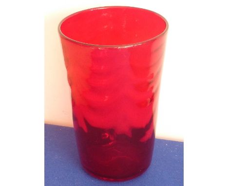 A Whitefriars ruby red tapering circular glass Vase having a rippled effect to the glass (perfect condition, possibly 1960s),