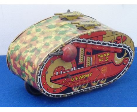 An original tinplate US Army Tank No. 3 with a manufacturer's mark, MAR Toys (USA), 19cm 