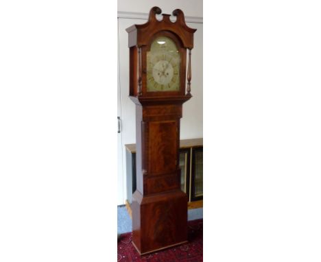 An early/mid-19th Century mahogany-cased eight-day Longcase Clock, the broken swan-neck pediment above a 13" painted broken a
